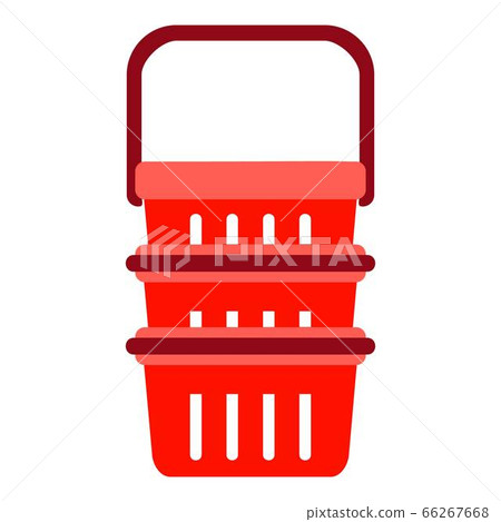 Red shop basket stack icon, flat style Red shop basket stack icon, flat style 66267668