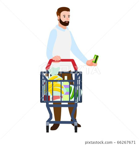 Buyer cash cart icon, flat style Buyer cash cart icon, flat style 66267671