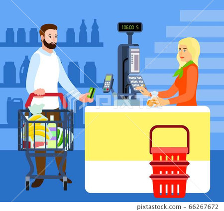 Market buyer and cashier concept background, flat style Market buyer and cashier concept background, flat style 66267672
