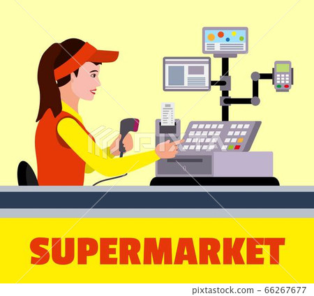 Supermarket cashier concept background, flat style Supermarket cashier concept background, flat style 66267677