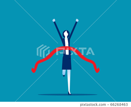 Businesswoman crossing finish line. Winner 66268463