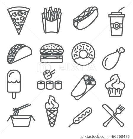 Fast food line icons set on white background Fast food line icons set on white background 66268475