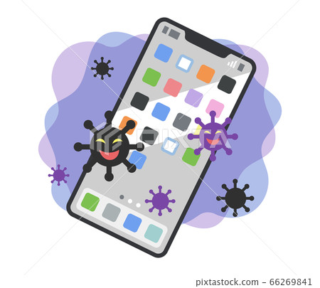 Illustration of smartphone and virus attached to smartphone 66269841