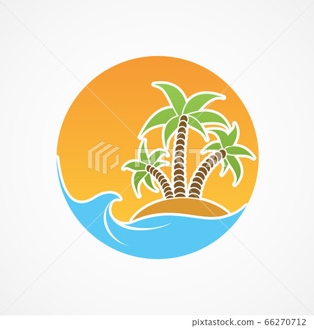 Travel icon. Beach with palm trees and summer sun. 66270712