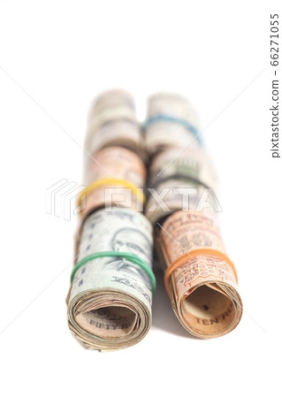 Rolls of Indian rupees isolated on white 66271055