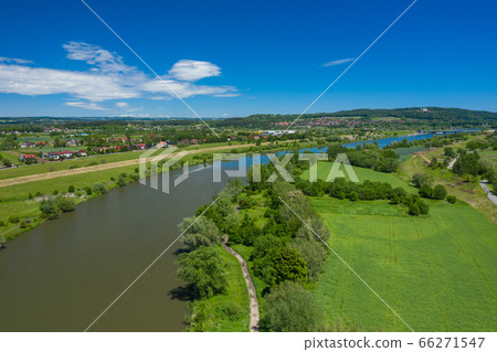 Aerial view of Vistula river in Cracow, Poland. Aerial view of Vistula river in Cracow, Poland. 66271547