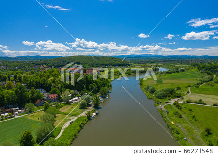Aerial view of Vistula river in Cracow, Poland. Aerial view of Vistula river in Cracow, Poland. 66271548