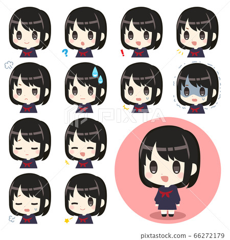 一個女孩在水手服面部表情集的插圖 一個女孩在水手服面部表情集的插圖 66272179