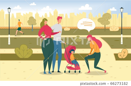 Parent with Kid in Park Meeting Friend Lifestyle 66273182