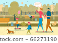 Parent with Kid, Dog Walking in Park Lifestyle 66273190