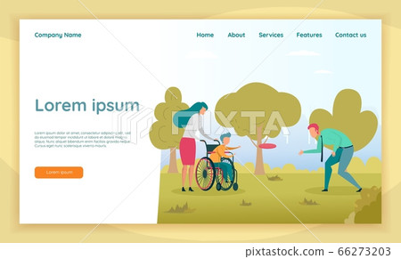 Mom and Dad Playing Frisbee with Disabled Son 66273203