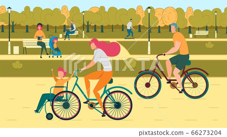 Mom Riding Bicycle with Son Having Special Need 66273204