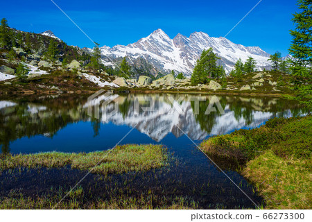 Alpine lake in idyllic environment amid rocks and Alpine lake in idyllic environment amid rocks and 66273300