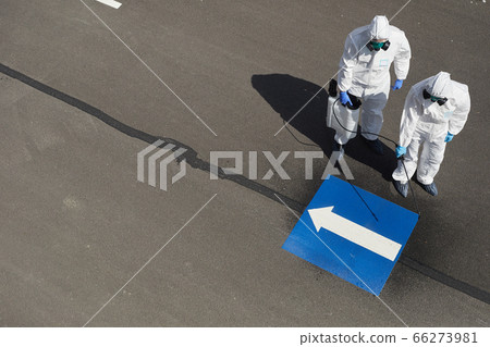 Disinfection Workers Top Down View 66273981