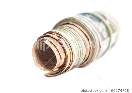 Roll of Indian rupees isolated on white 66274798