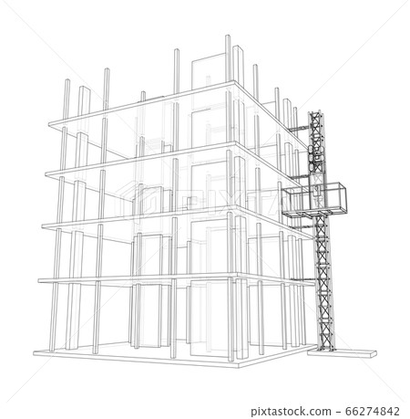 Building under construction with mast lifts Building under construction with mast lifts 66274842
