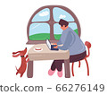 cartoon businessman sitting infront of his laptop at home during quarantine. 66276149