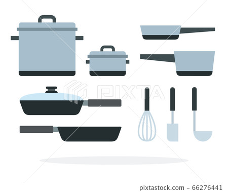 Cooking pans and saucepan with a whisk and ladle vector flat isolated 66276441