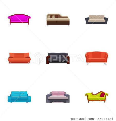 Leather sofa icon set, flat style 66277481