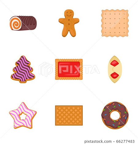 Christmas biscuit icon set, flat style 66277483