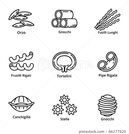 Natural pasta icon set, outline style 66277820