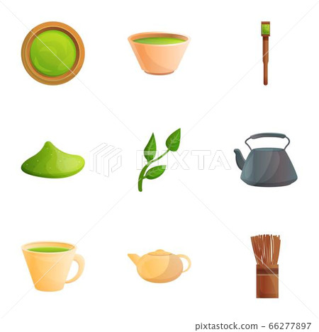 Green matcha tea icon set, cartoon style 66277897