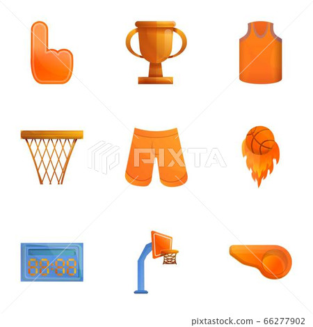 Basketball objects icon set, cartoon style 66277902