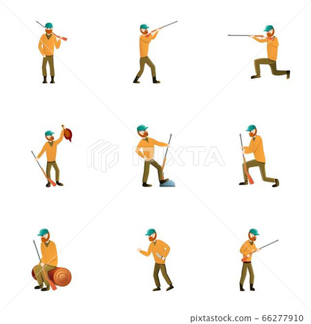 Hunter character icon set, cartoon style Hunter character icon set, cartoon style 66277910