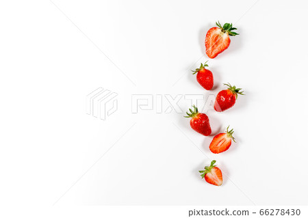 Flat lay composition with fresh juicy strawberries 66278430