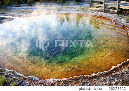 Morning Glory Pool at sunset yellowstone Morning Glory Pool at sunset yellowstone 66278522
