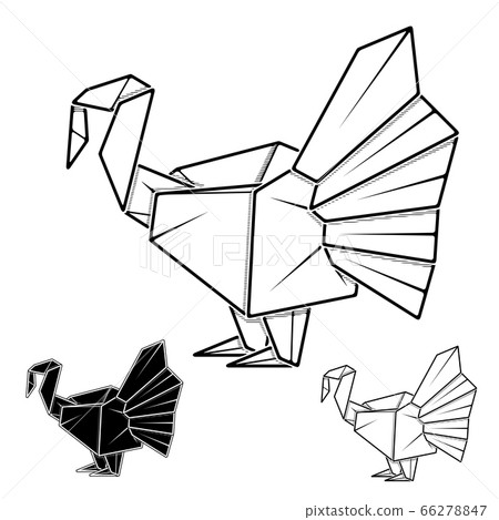 Image of paper turkey origami (contour drawing by line). 66278847