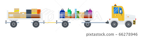 Baggage tractor at the airport vector flat design isolated object on white background. Baggage tractor at the airport vector flat design isolated object on white background. 66278946