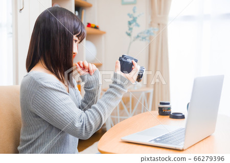 Woman worried about looking at the camera Copy space Woman worried about looking at the camera Copy space 66279396