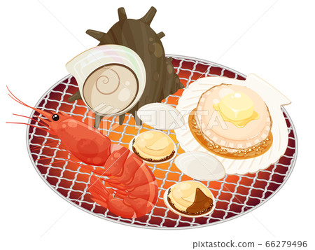 圓形網烤海鮮的插圖 66279496