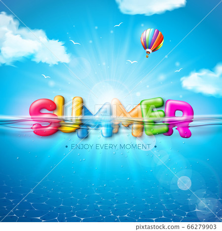 Vector Summer Illustration with Colorful 3d Typography Letter on Underwater Blue Ocean Background. Realistic Summer Vacation Holiday Design for Banner, Flyer, Invitation, Brochure, Poster or Greeting Vector Summer Illustration with Colorful 3d Typography Letter on Underwater Blue Ocean Background. Realistic Summer Vacation Holiday Design for Banner, Flyer, Invitation, Brochure, Poster or Greeting 66279903