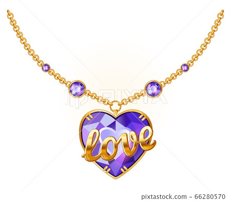 Gemstone pendant with a gold inscription Love 66280570