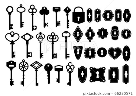 Vintage key skeleton and keyhole silhouette set Vintage key skeleton and keyhole silhouette set 66280571