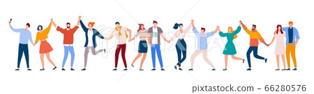Happy men and women holding hands. Happy men and women holding hands. 66280576