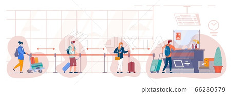 Airport check in desk. People stand in queue 66280579