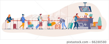 Traveler queue from airport terminal check in Traveler queue from airport terminal check in 66280580
