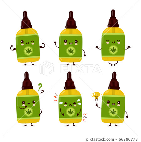 Cute happy cannabis CBD oil bottle set collection 66280778