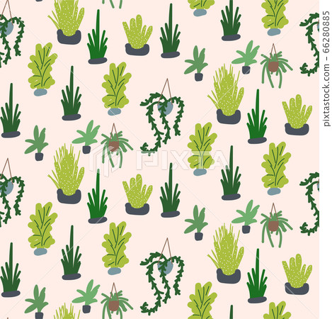 Houseplants vector illustration seamless pattern. Succulents and greenery handdrawn plants. Houseplants vector illustration seamless pattern. Succulents and greenery handdrawn plants. 66280885