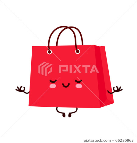Cute happy funny shopping bag meditate Cute happy funny shopping bag meditate 66280962