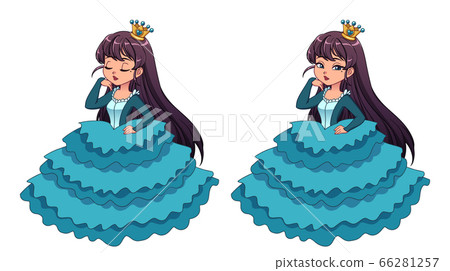 princess with blue dress and black hair Beautiful Dark-Haired Princess Wearing Long Blue Dress and Holding Magic Wand. Vector Princess Stock Vector Image & Art