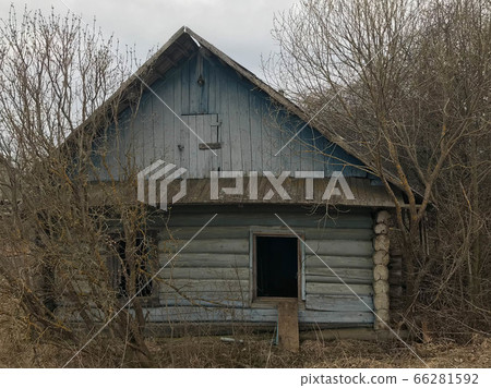Old blue dilapidated wooden abandoned Old blue dilapidated wooden abandoned 66281592