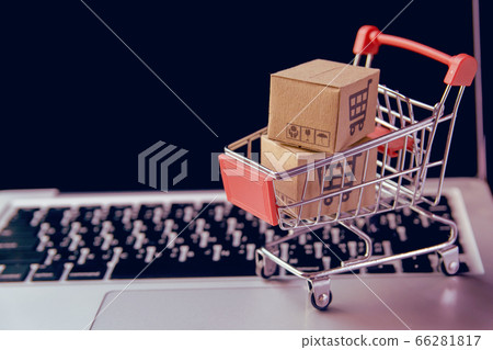 Shopping online concept - Parcel or Paper cartons Shopping online concept - Parcel or Paper cartons 66281817