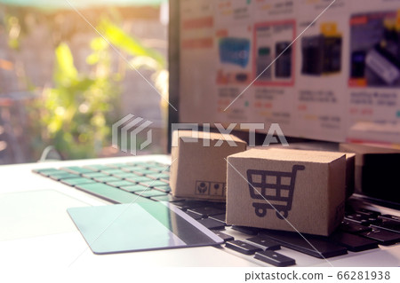 Online shopping - Paper cartons or parcel with a Online shopping - Paper cartons or parcel with a 66281938
