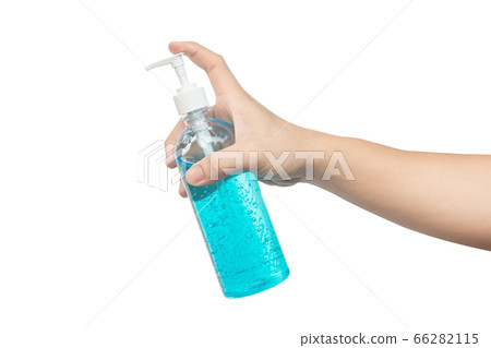 Hand holding alcohol gel isolated on white Hand holding alcohol gel isolated on white 66282115