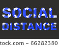 Letters Socail Distance made of pattern of the puzzle, disassembled into pieces on red background. 66282380