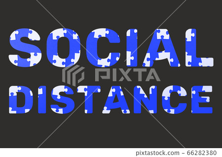 Letters Socail Distance made of pattern of the puzzle, disassembled into pieces on red background. Letters Socail Distance made of pattern of the puzzle, disassembled into pieces on red background. 66282380